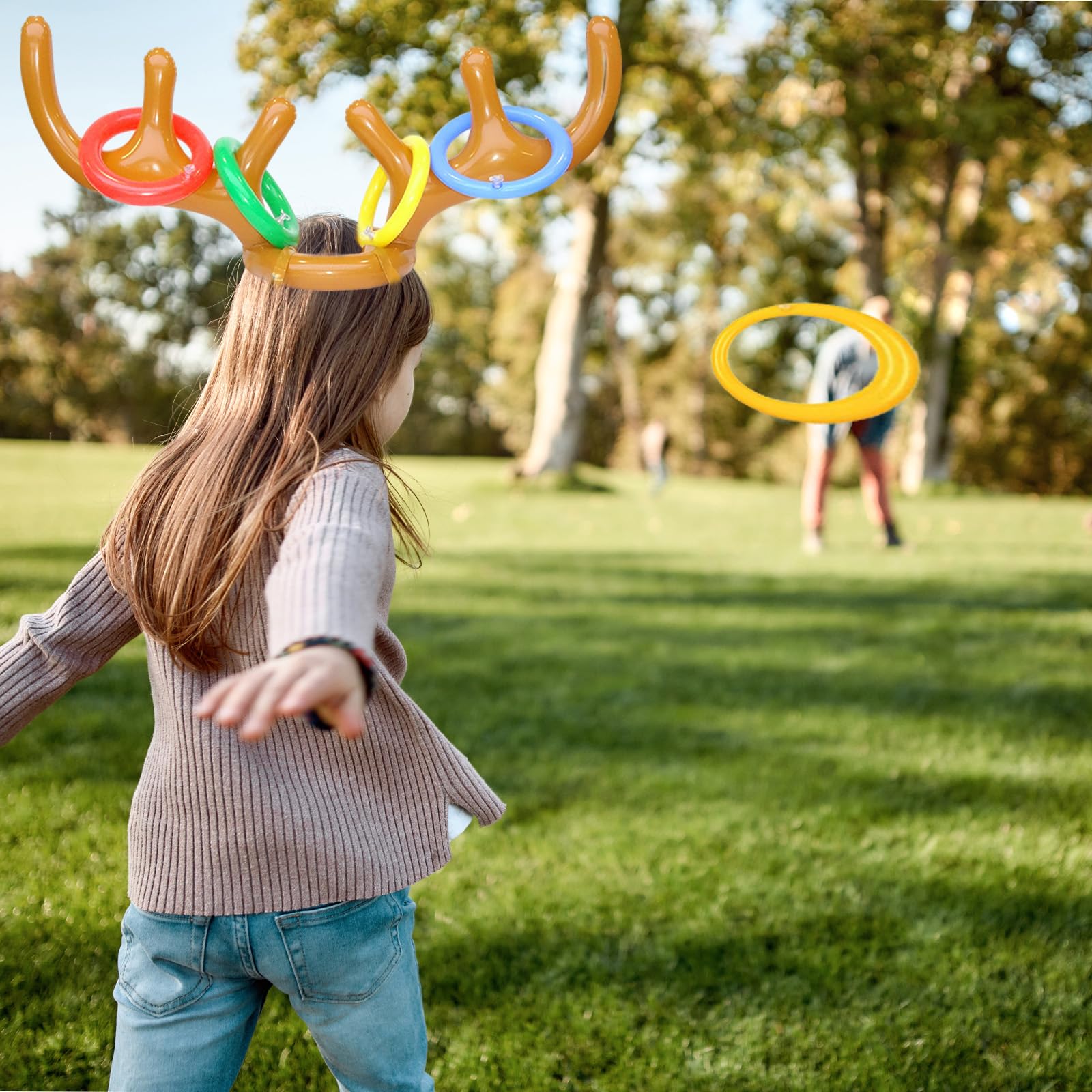 GWAWG 11PCS Party Ring Toss Game,Inflatable Reindeer Antler Hat & Cactus with Rings,Novelty Target throwing Toy,Halloween Christmas Fun Games - Image 3
