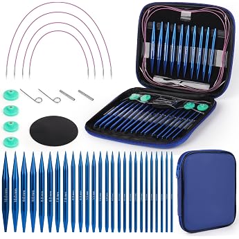 Coopay Interchangeable Circular Knitting Needles Set 3.0-10.0 mm Circular Knitting Needles 40 cm/60 cm/80 cm/100 cm Interchangeable Knitting Needles with Storage Bag Aluminium Interchangeable Circular Knitting Needles Blue