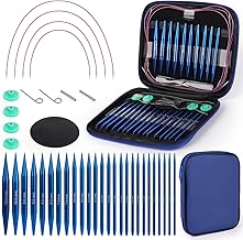 Coopay 13 Pairs Interchangeable Circular Knitting Needles 3-10 mm, Aluminium Knitting Needle, Beginner Knitting Kit, Circular Knitting Needle for Baby, Sweater, Scarf – Blue