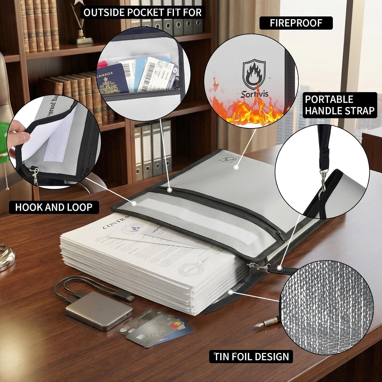 Fireproof Document Bag, Expandable Organizer for Important Papers image 4