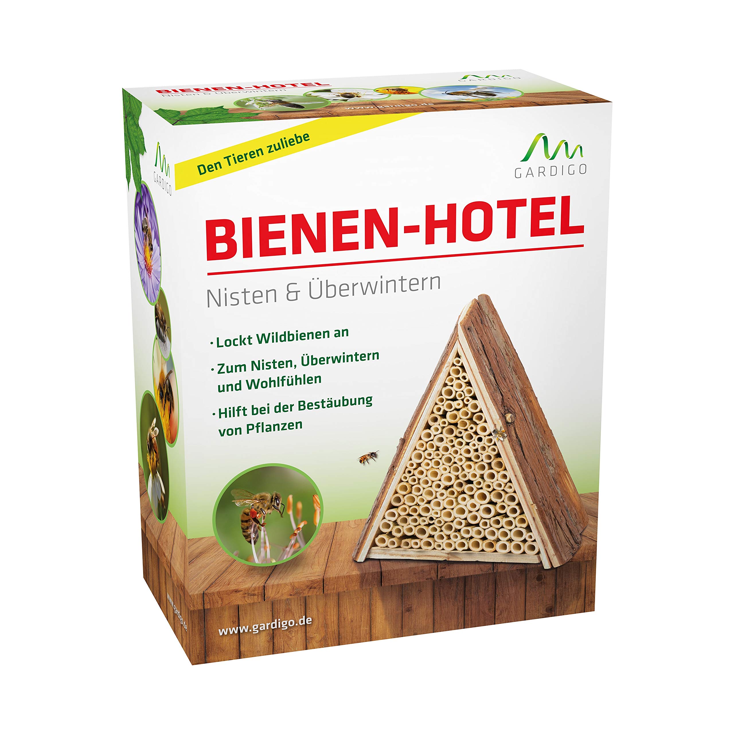 GARDIGO® Abri et Ruche pour Abeilles Solitaires en Bois Naturel; Hôtel Maison, Nichoir Abeilles Maçonnes Sauvages; Pollinisation Jardin; Made in Germany