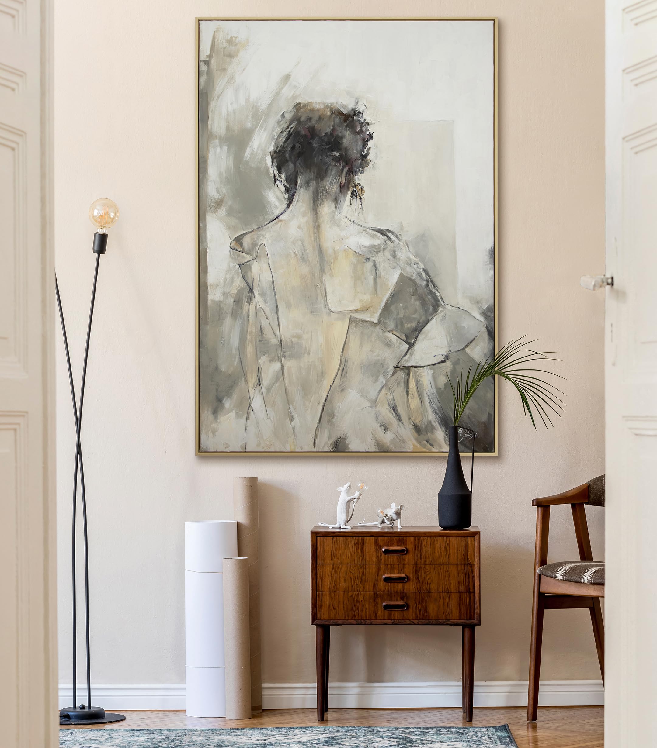 Handgemaltes Acryl-Gemälde Auf Leinwand – Abstrakt, Grau-beige-braun, 120x60 Cm, Mit Keilrahmen