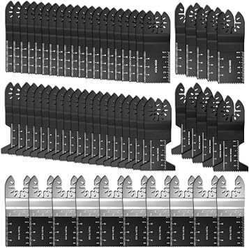 60 Pack Professional Upgraded Wood/Bimetal Oscillating Saw Blades Universal Quick Release Multitool Blades Japanese Teeth Bosch Craftsman Fins Rigid TCH Makita