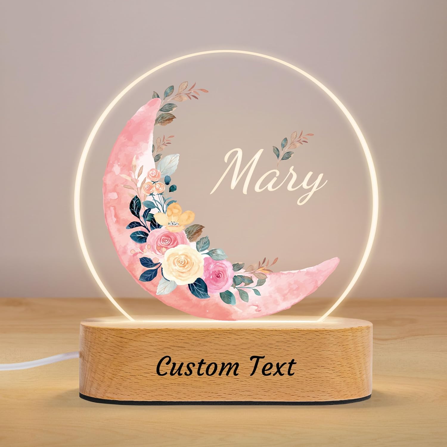 7 Geeft Personalized Baby Gifts for Kids, Custom Name LED Night Light, Flower Moon Acrylic Plaque Lamp for Girl's Room Nursery Decor, Perfect Baby Shower Christmas Newborn Gifts for Toddler Girls