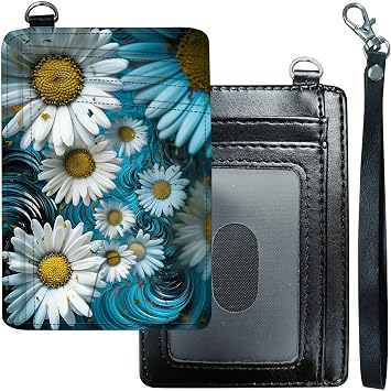 Slim Minimalist Wallet for Men & Women [ Wrist Strap ] PU Leather RFID Blocking Front Pocket Credit Card Holder Small Wallets Card Cases with ID Window, Small Daisy