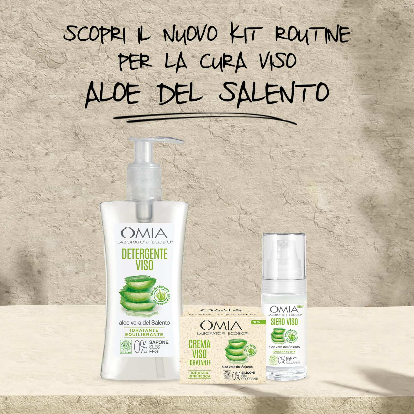 Omia - Detergente Viso Aloe Vera del Salento Eco Bio, Struccante Idratante, Equilibrante, Adatto a Tutti i Tipi di Pelle, Dermatologicamente Testato.