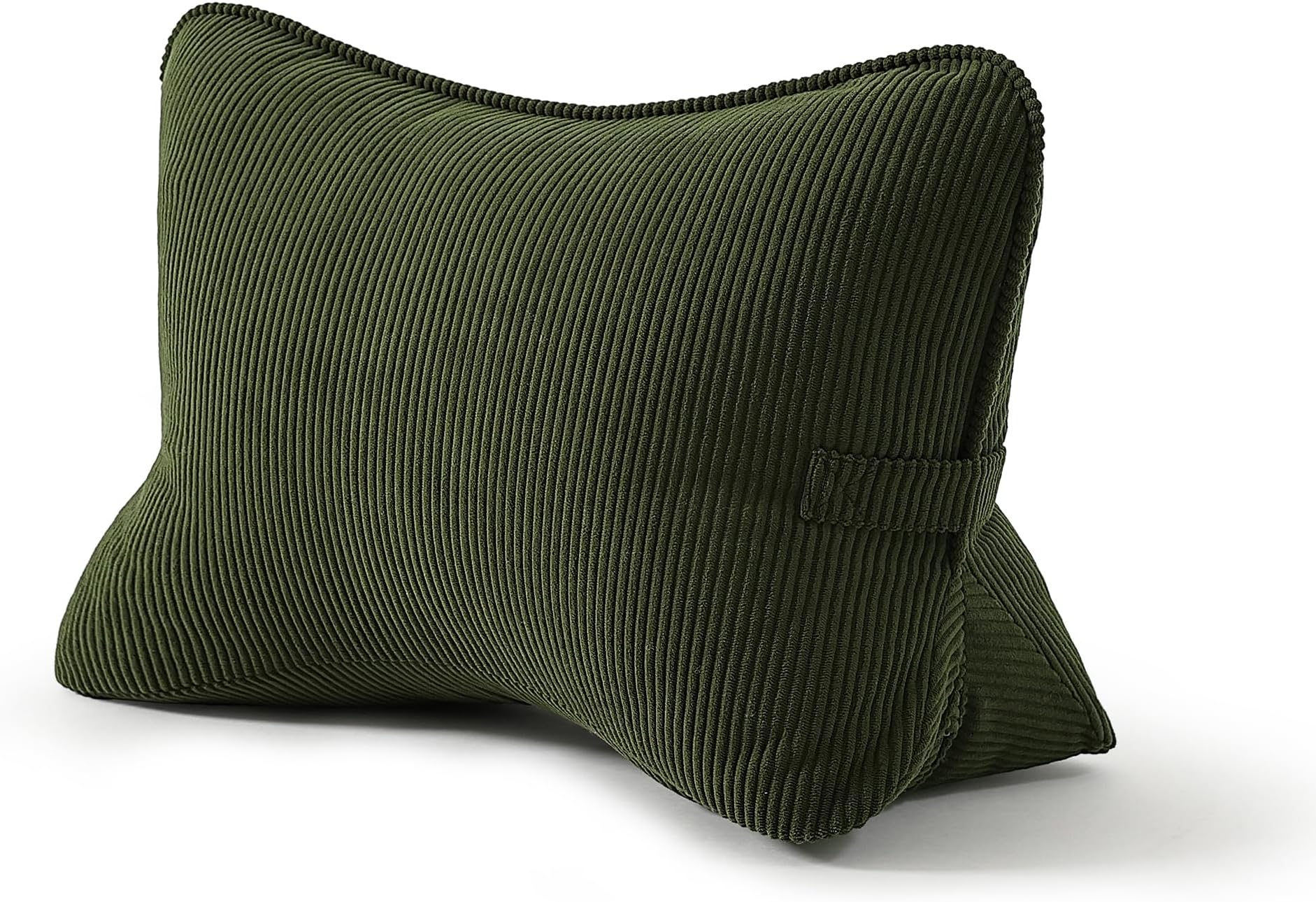 Pat. Pend. Corduroy Ergonomic Lumbar Support Pillow for Sitting Support, Triangle Back Cushion for Sofa, Armchair & Bed, Washable Cover, Avocado Green