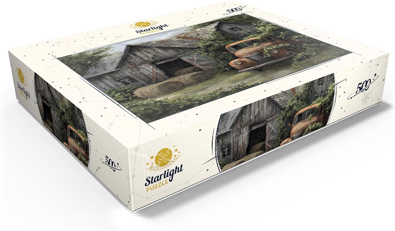 MyPuzzle Weathered Barn with Classic Rusty Truck - Premium 500 Piece Jigsaw Puzzle for Adults