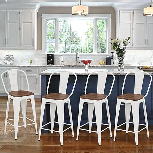 Miniatura 13 de HAOBO Home Taburetes de bar de 30 pulgadas de respaldo alto con asiento de madera [juego de 4] taburetes de bar de altura de mostrador, negro mate