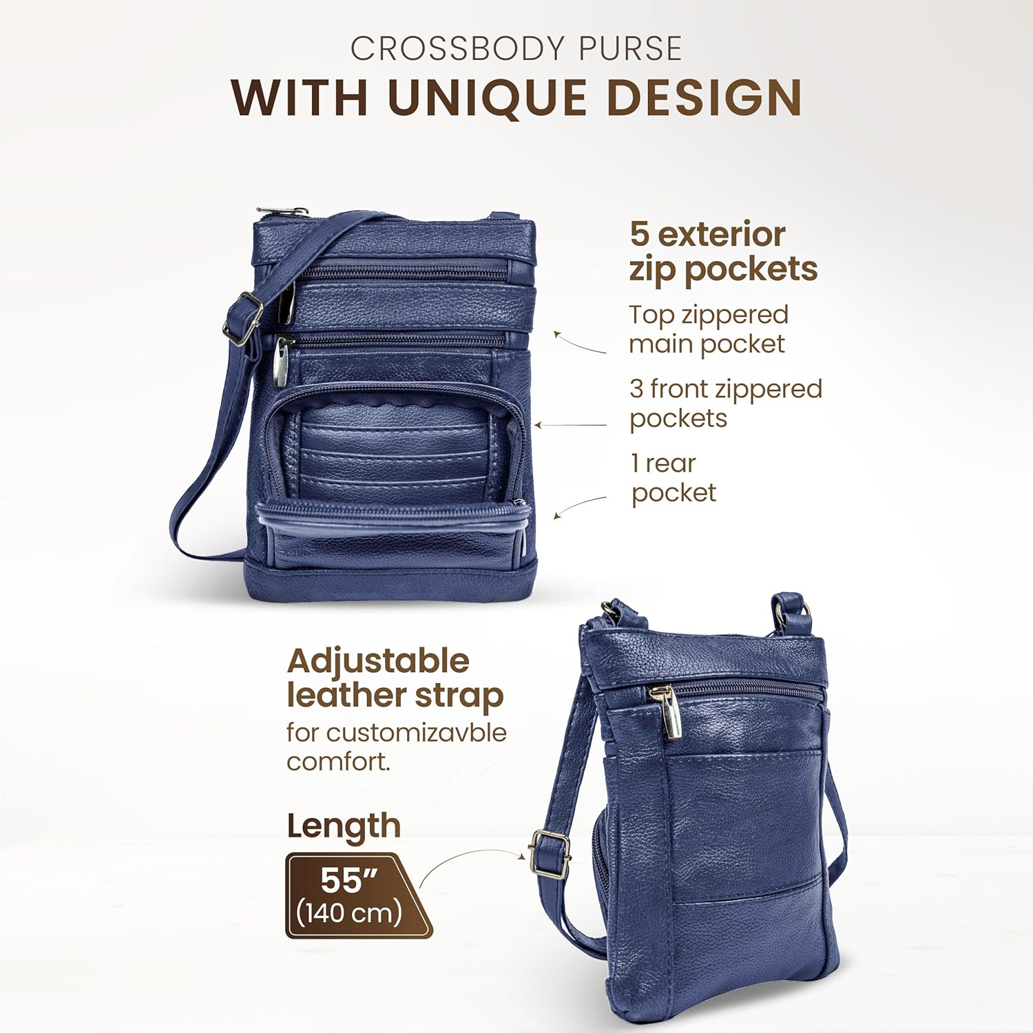 Krediz leather Crossbody Purses for Women, Multi Pocket Crossbody Purse with Adjustable Strap, Soft & Durable Leather Purse - Image 4