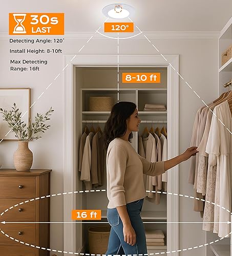 Miniatura 4 de CLOUDY BAY Lámpara de techo con sensor de movimiento interior, 120V CRI90 10W 5000K Luz brillante diurna, lámpara de techo LED de montaje empotrado