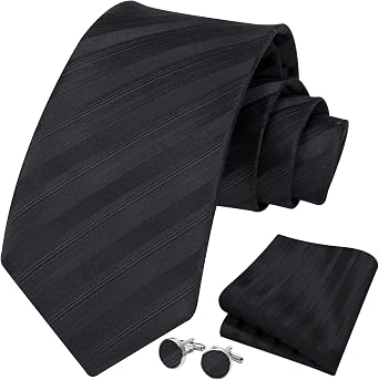 HISDERN Ties for Men Stripe Plaid Tie Classic Necktie Pocket Square Cufflinks Set for Formal Wedding Business Party