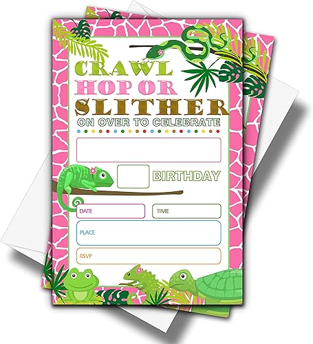 Invitaciones para fiesta de cumpleaños de reptiles con sobres (4 x 6 pulgadas), paquete de 20 unidades, invitaciones para fiestas de cumpleaños disponible en Yaxa El Salvador