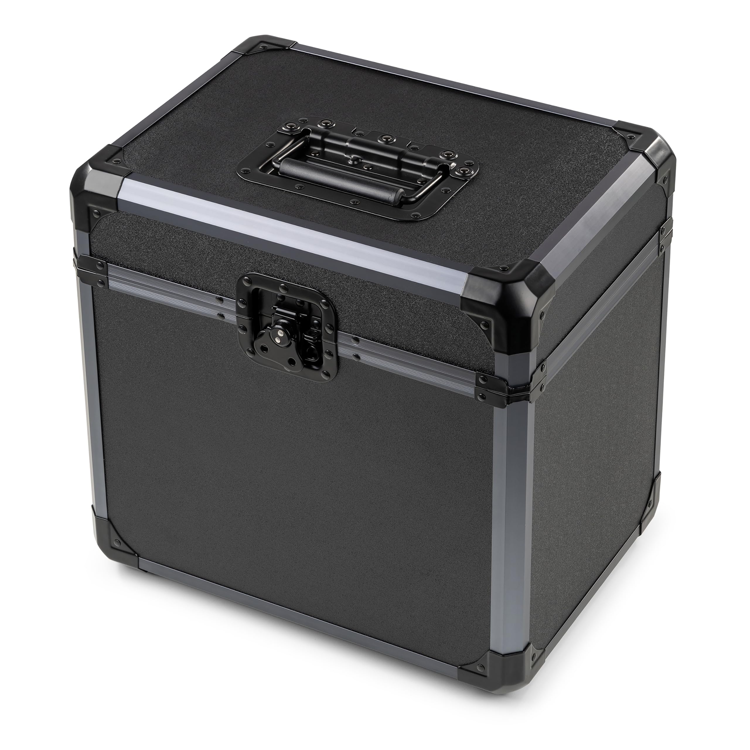 Vonyx RC82 Maleta para vinilos LP de 12 Pulgadas con Capacidad para 70 Discos de Vinilo, Interior Acolchado, Flight Case con Tapa extraíble, Cierres Mariposa, asa, Negra para DJ y Transporte