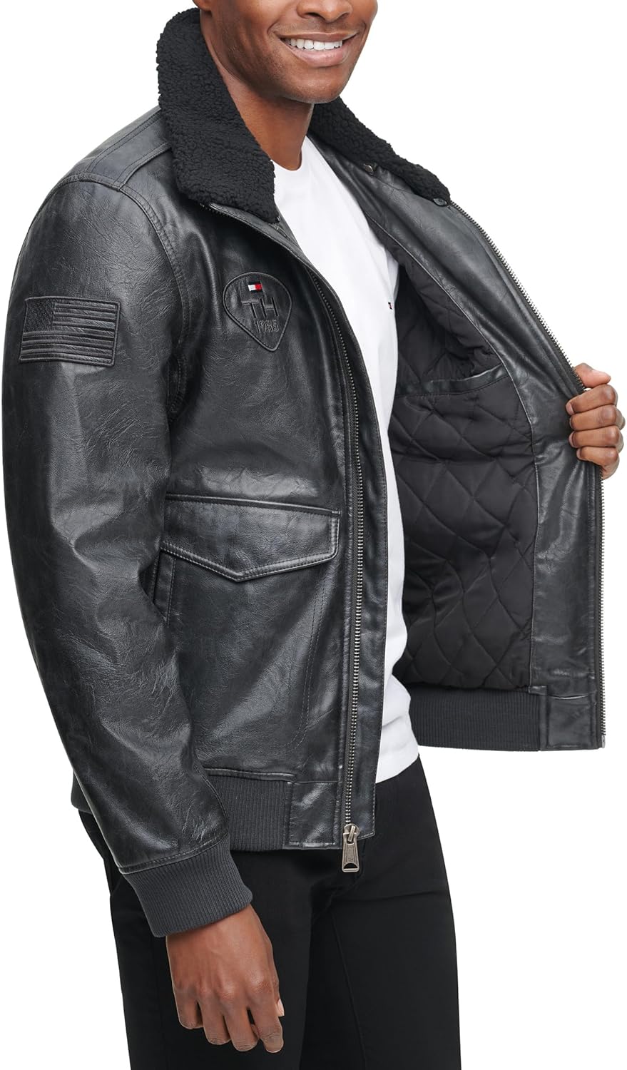 Tommy Hilfiger Men's Faux Leather Bomber Jacket - Image 3