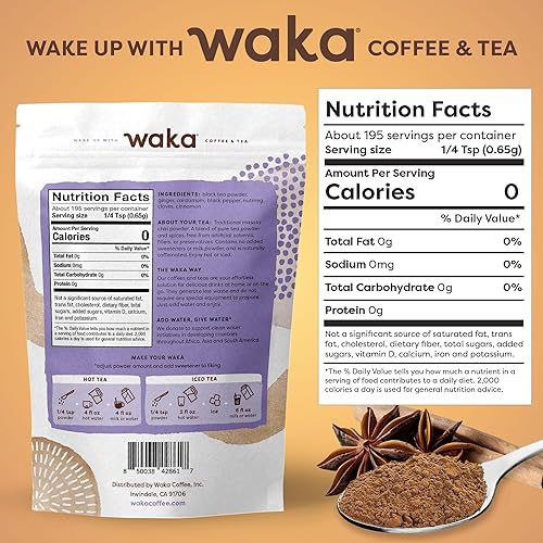 Miniatura 2 de Waka Tea, té Chai instantáneo tradicional premium, sin azúcar ni leche añadida y vegano, especias 100% naturales y té instantáneo indio premium, no
