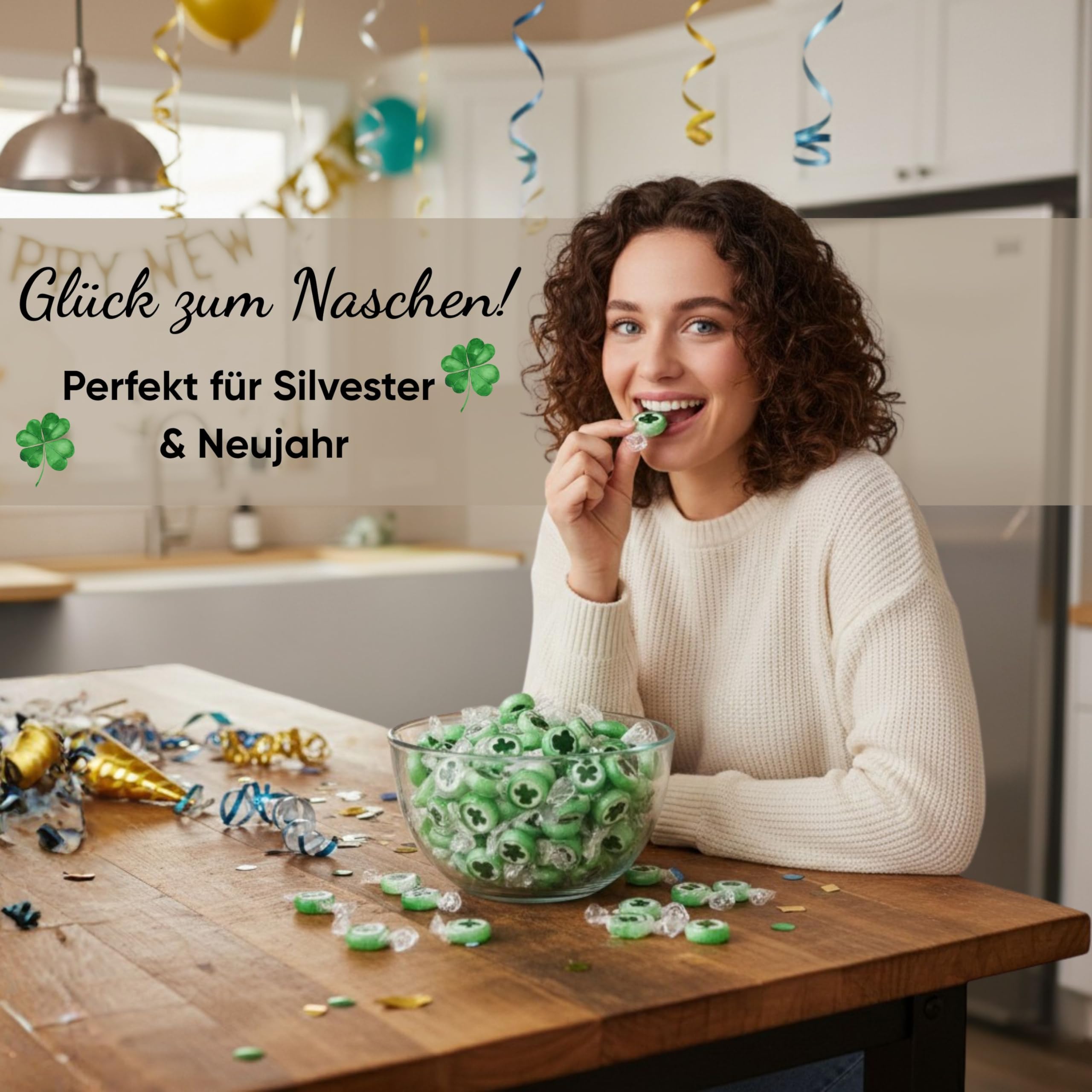 EinsSein Glücksbonbons Kleeblatt grün-weiß 3kg | Handgemachte Rocks Bonbons | Süßigkeiten & Glücksbringer für Silvester Geburtstag Party & Hochzeit | Perfekt für Candybar & Gastgeschenke