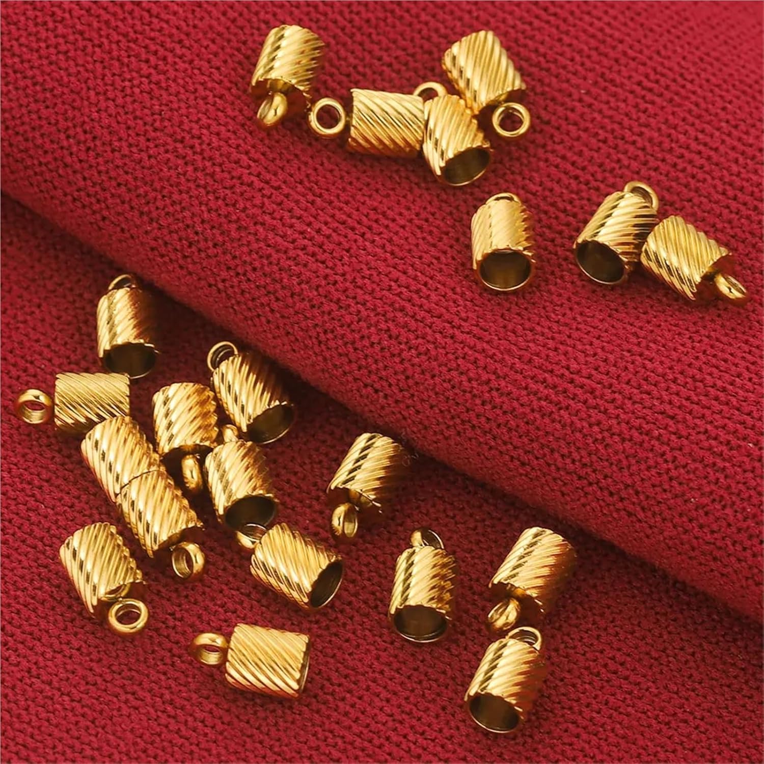 Cord Ends for Jewelry Making 60pcs Stainless Steel Textured Clasps Hooks Cords Leather End Caps Cord(Gold,2MM)