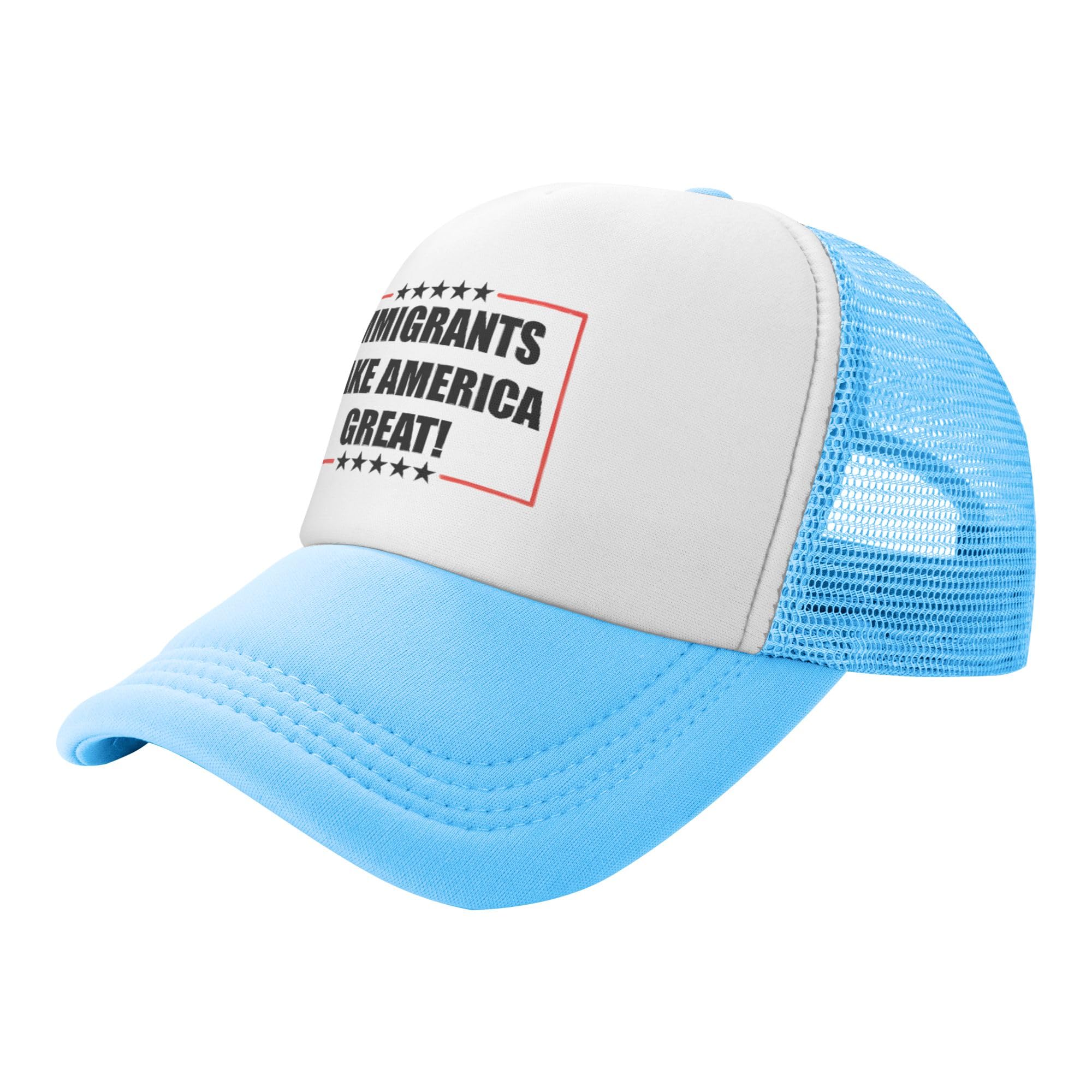 Vetrova Immigrants Make America Great Trucker Hats Deport The Racists Baseball Cap for Kids Boys Girls Snapback Mesh Back Adjustable Caps - Sky Blue