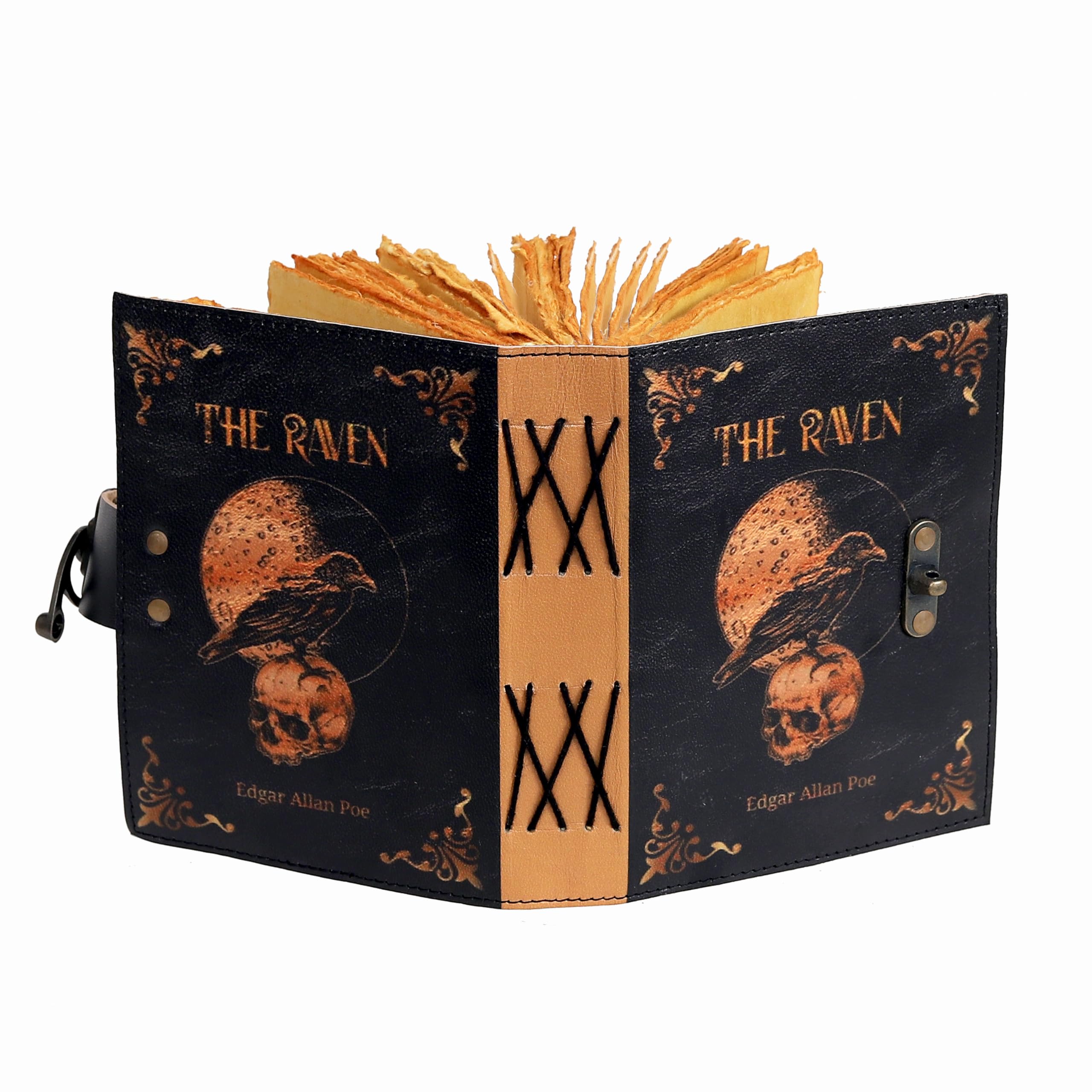 Diario gotico in pelle con teschio di corvo magico, diario a spirale con corvo, diario di grimorio, stregoneria, magia, ideale per gli amanti di Halloween e corvi, diario estetico in pelle per uomini