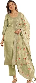 Libas Womens Self Design Silk Blend Straight Kurta With Trousers and Dupatta
