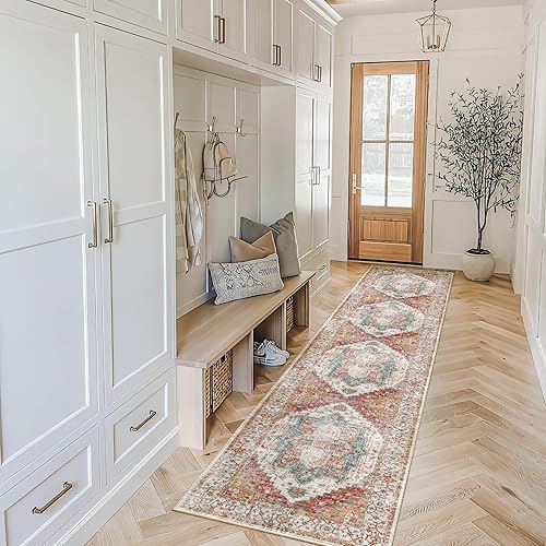 Miniatura 2 de Alfombra lavable de 2 x 8 pies, antideslizante, alfombra de pasillo de pelo bajo, tapete con estampado envejecido, alfombra de área suave para