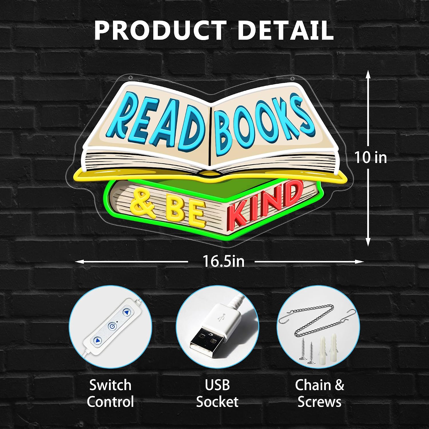 Read Books & Be Kind Neon Signs for Wall Decor-Teacher Appreciation Gift,Adjustable LED Book Neon Light Up Sign for Reading Room Study Room Classroom Bookstore Library Museum Cafe Bedroom