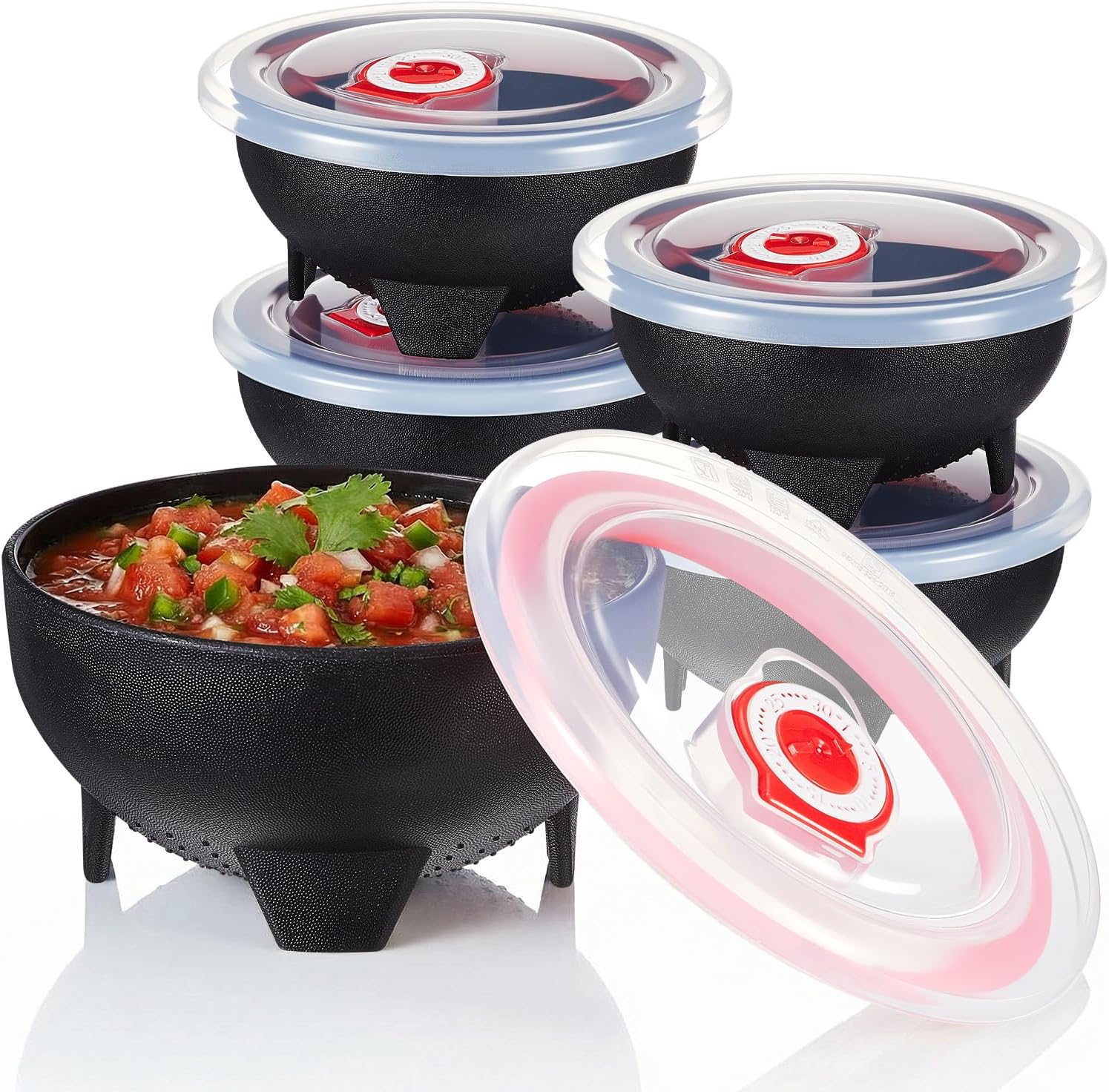 Hushee 5 Set Salsa Bowl with Lids, 4.3 Inch 12 oz Dip Bowls, Serve Salsa, Guacamole, Dips, Snacks, BPA-Free Serving Bowls for Microwave, Freezer & Dishwasher