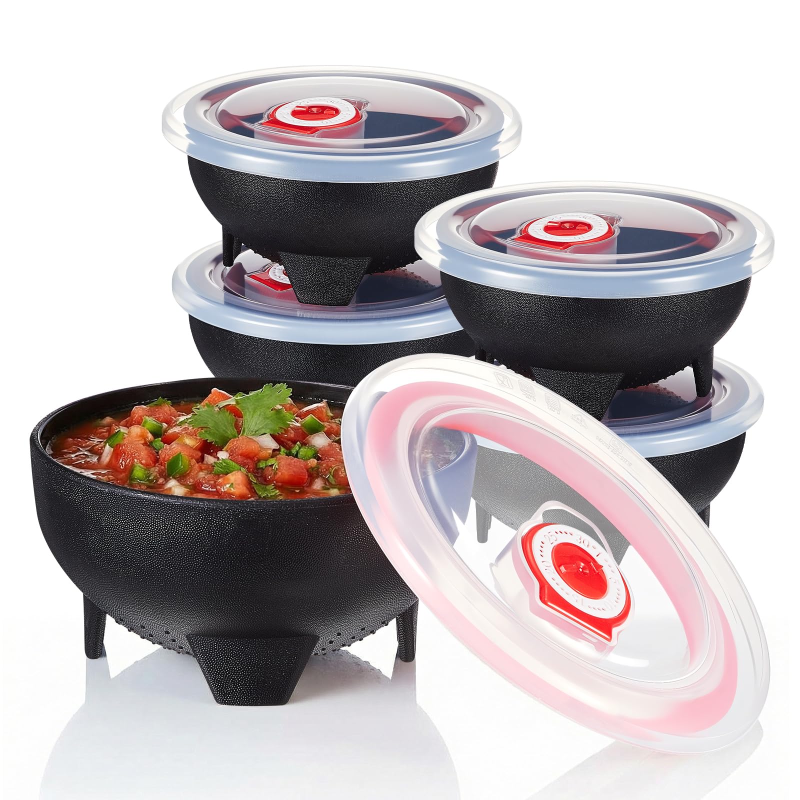 Hushee 5 Set Salsa Bowl with Lids, 4.3 Inch 12 oz Dip Bowls
