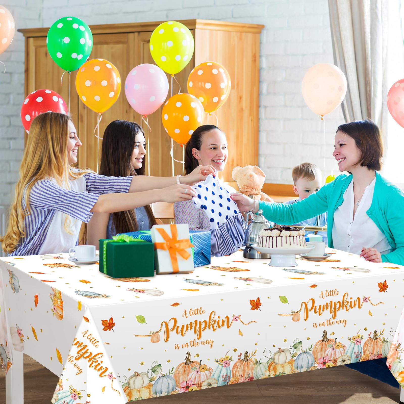 WovWeave Obrusy z małą dynią, jesienne, baby shower, dekoracje imprezowe dla chłopca, dziewczynki, mała dynia jest w drodze, pokrowce na stół na Święto Dziękczynienia, dynia, upominki, artykuły