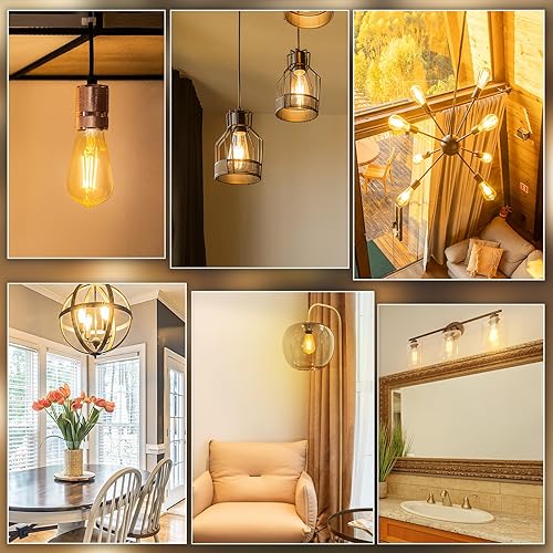 Miniatura 7 de DiCUNO Bombillas Edison E26 de 60 W, 2200 K ámbar cálido, bombilla LED Edison de 6 W ST64, vidrio ámbar, luz LED vintage para el hogar, 600 lm, no
