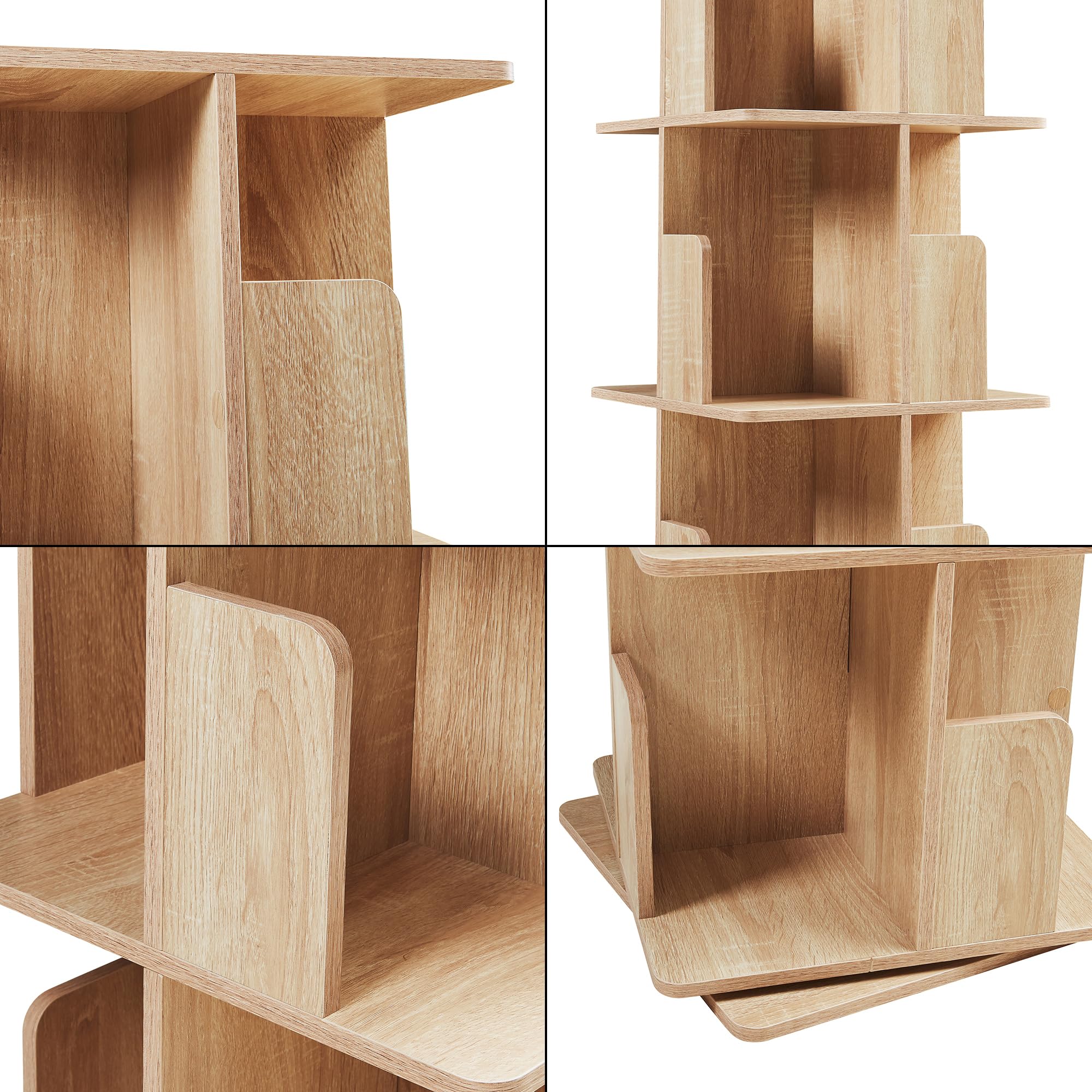 [en.casa] Libreria Girevole per Cameretta Scaffale Rotante per Bambini con 4 Livelli Mobile Porta Libri Salvaspazio 129 x 40 x 40 cm Effetto Rovere