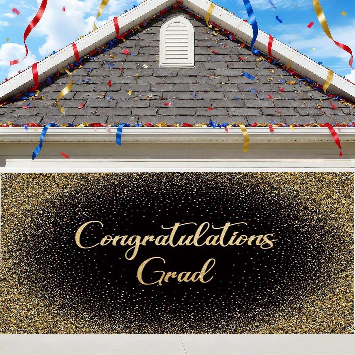 OERJU 2026 Graduation Garage Door Banner Decorations Gold and White Congrats Grad Garage Door Cover Congratulations Graduation Party Decor Supplies Indoor Outdoor Wall Cover Polyester Mural 7x16ft