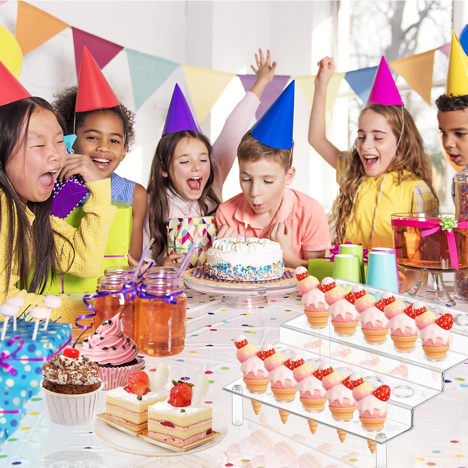 YAGELI 20 Holes Acrylic Ice Cream Cone Holder Stand 4-Tier Clear Handmade Waffle Cone Displaying Stand for Party or Buffet,Dessert Table,Wedding, Birthday,Christmas,Thanksgiving?13.27x8.27x5.71inch?