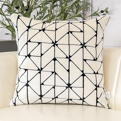Aeckself Funda de almohada de rayas geométricas blancas de 18 x 18 pulgadas, funda de almohada de terciopelo de corte moderno de lujo para sofá,