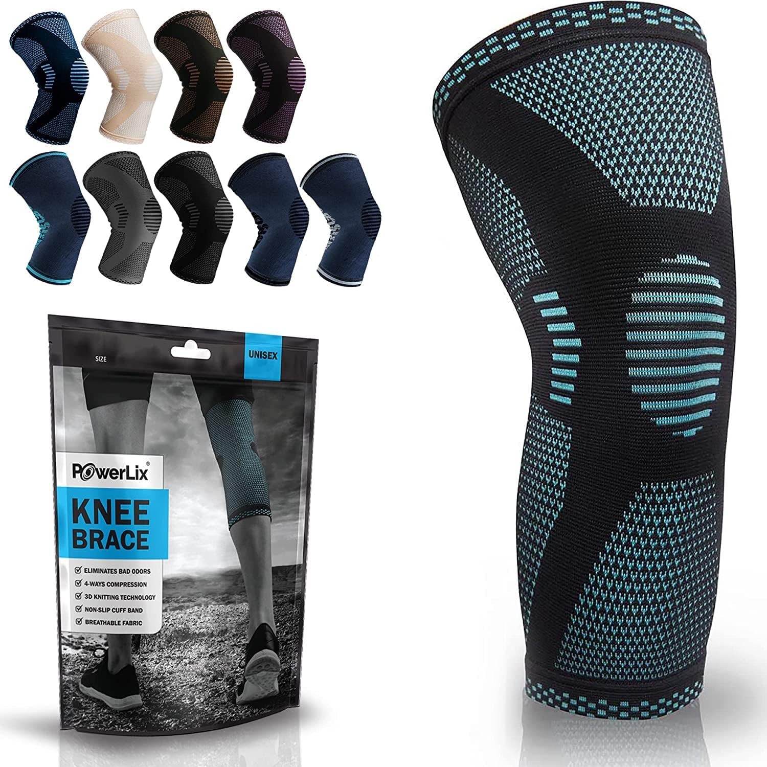 PowerLix Compression Knee Sleeve - Best Knee Brace for Meniscus Tear, Arthritis, Quick Recovery etc. Knee Support For Running, CrossFit, Basketball and other Sports, XL