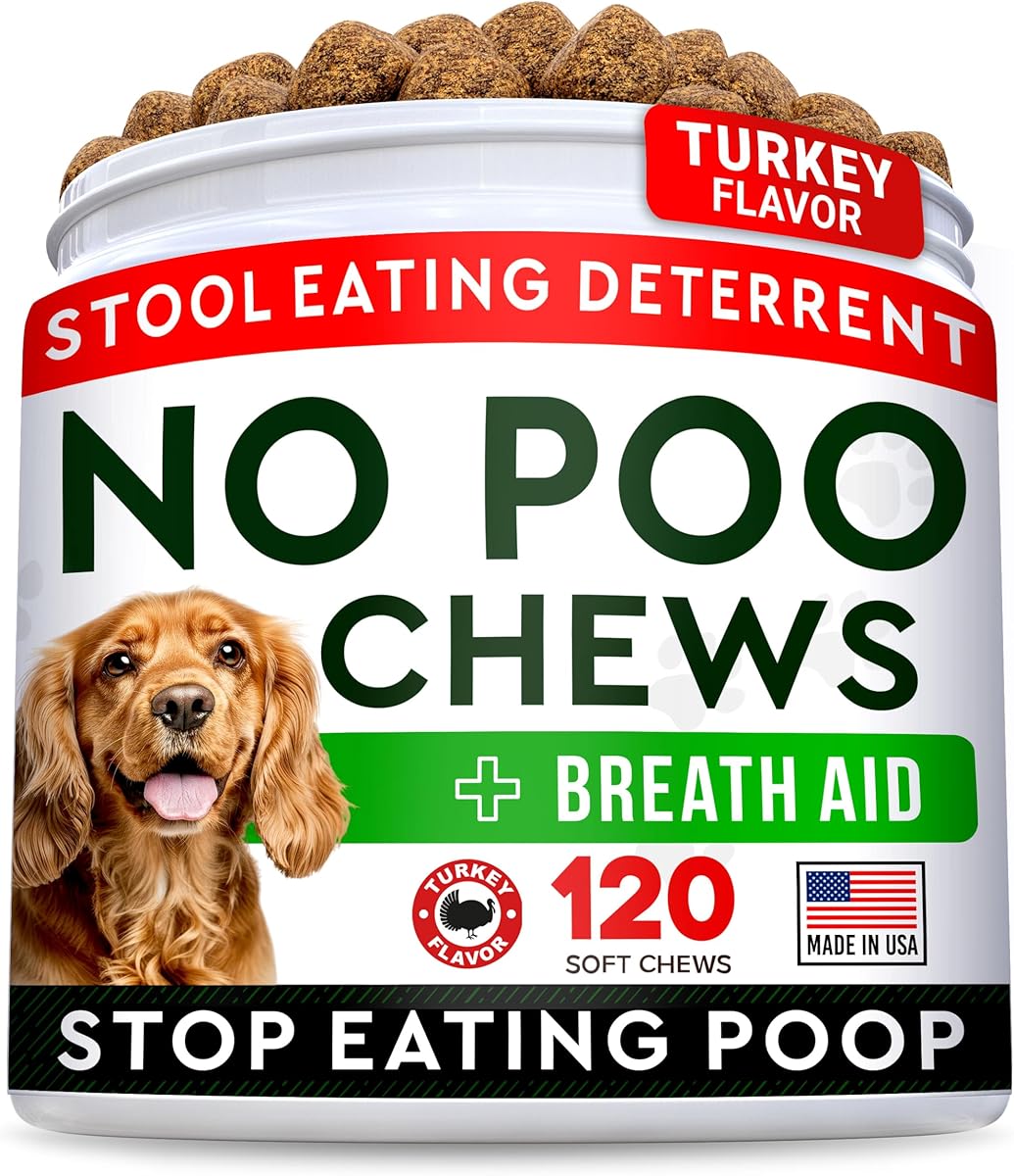 STRELLALAB No Poo Chews for Dogs - Coprophagia Deterrent with Probiotics, Enzymes & Breath Aid Support - Stop Dog Poop Eating (Turkey)