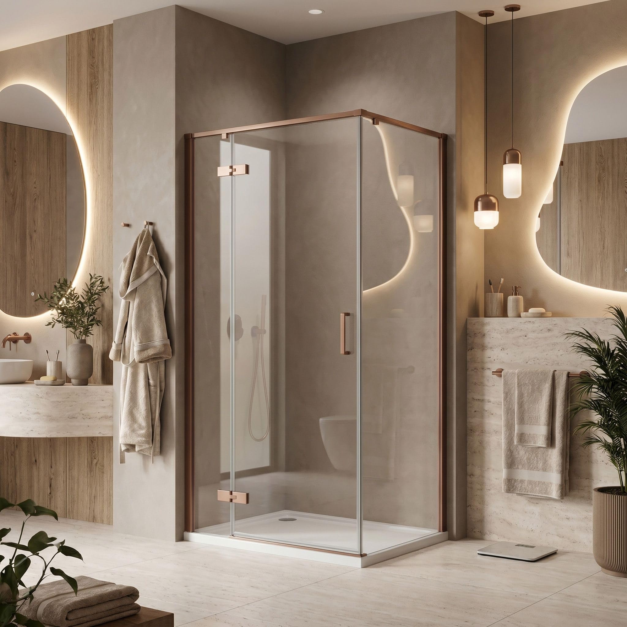 Rea - Mampara de ducha Rea Bruno 100x80 Cepillo Cobre - 78,5 x 98,5 x 195 cm