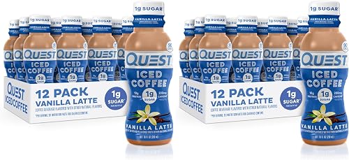 Nutrition Iced Coffee,Vanilla Latte,1g Sugar,10g Protein,90 calories,200mg of caffeine,(Pack of 24)