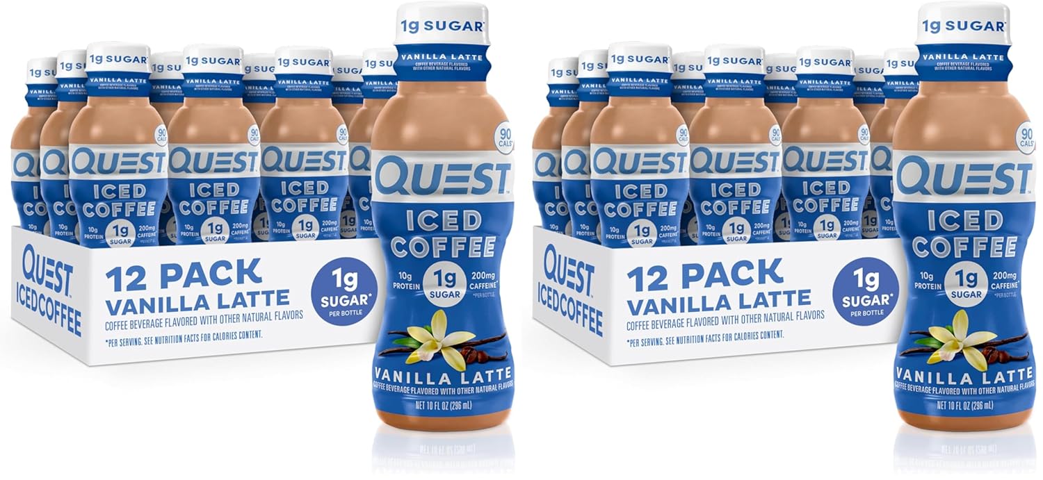 Quest Nutrition Iced Coffee,Vanilla Latte,1g Sugar,10g Protein,90 calories,200mg of caffeine,(Pack of 24)