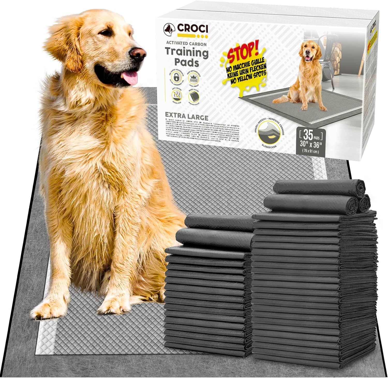 CROCI Charcoal Pee Pads for Dogs 30x36in 35 Counts, Lavender Dog Pads 36x36in 30 Counts