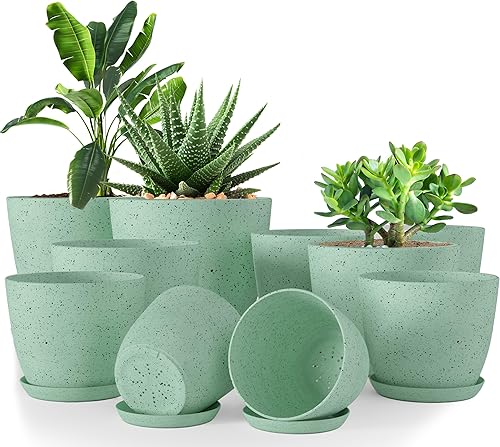 Vista 26 de Utopia Home Macetas con drenaje de 7, 6.6, 6, 5.3 y 4.8 pulgadas, de plástico, para decoración del hogar, cactus y suculentas, paquete de 10, rosado