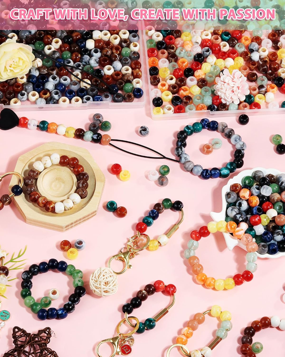 FIVEIZERO 260PCS Large Hole Hair Beads,12mm Acrylic Cloud Pop Pony Beads