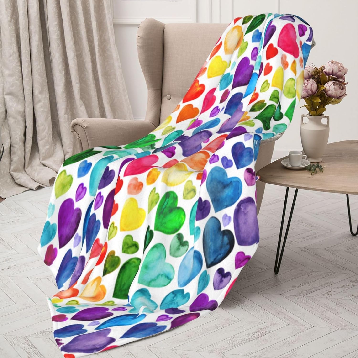 Rainbow Love Blanket Lightweight Sheet Soft Fleece Cozy for Sofa Couch Bed Room,Colorful Throw Blanket Birthday Decor Bed Travel 60x50in