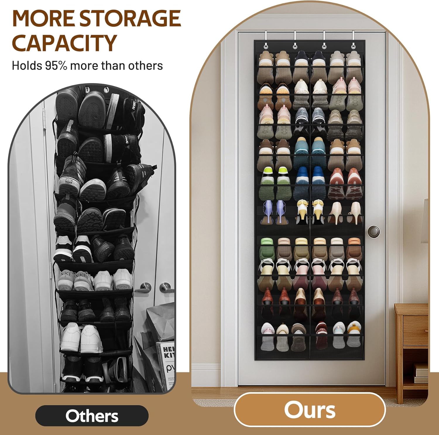 MISSLO 30 Pairs Over the Door Shoe Organizer Breathable Mesh Hanging Shoe Rack for Closet Storage with Wide Deep Pockets 10 Tier Shoes Holder Fit All the Family's Sneakers, Boots, Heels (Black, 71")