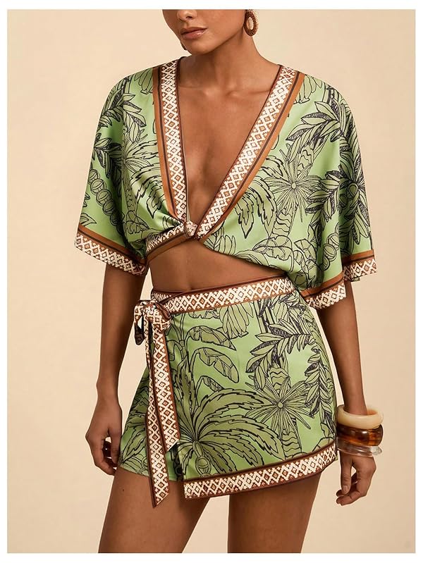 RoseSeek Women's 2 Piece Tropical Vacation Outfits Crop Top and Skirt Sets by RoseSeek - Image 3