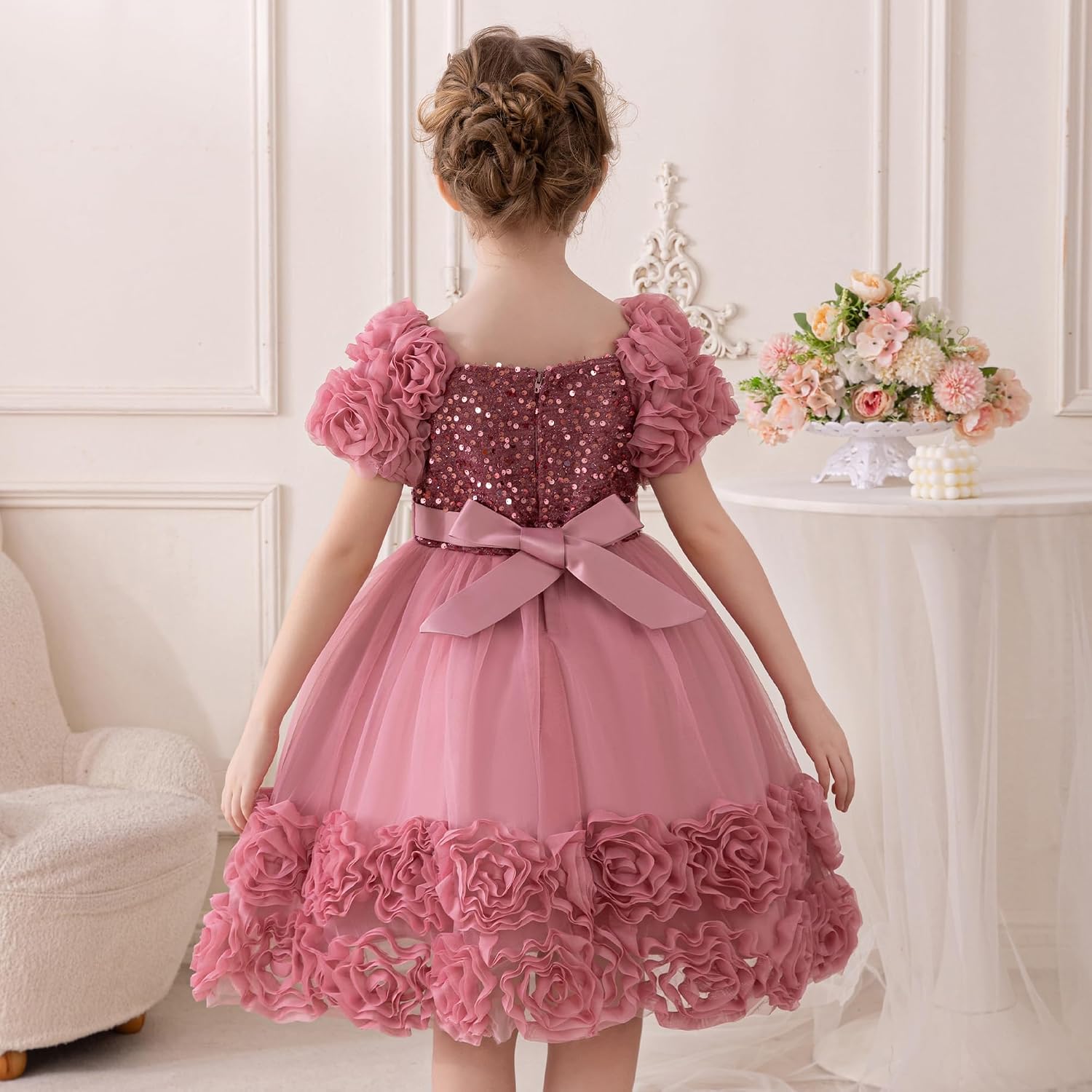 Little Girl Dress with 3D Floral Embroidery Flower Girl Dresses for Easter, Wedding, Birthday Or Graduation