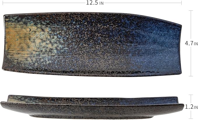 Plato para Sushi Uaral, 31.75 cm, Cerámico, Largo, Juego de 2, Azul Nebulosa miniatura 3