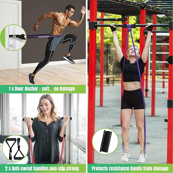 Resistance Bands Set, 5 Different Levels Pull Up Assistance Bands(8-125LB) | Gym Bands with Handles & Door Anchor & Training Poster, Strength Bands for Training, Yoga, Muscle Toning for Men and Women