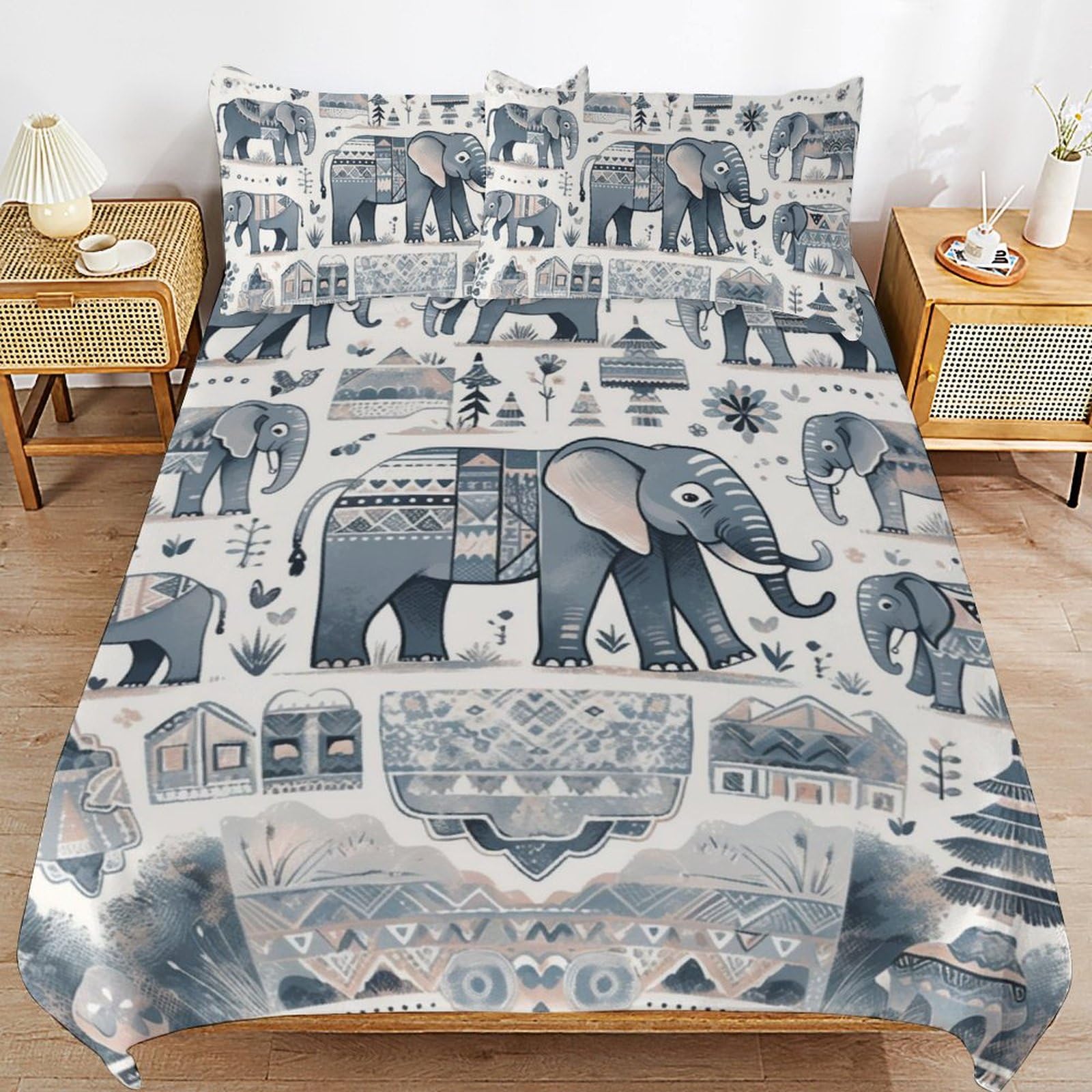 Parure de lit éléphant en microfibre de qualité supérieure au fini satiné lavable